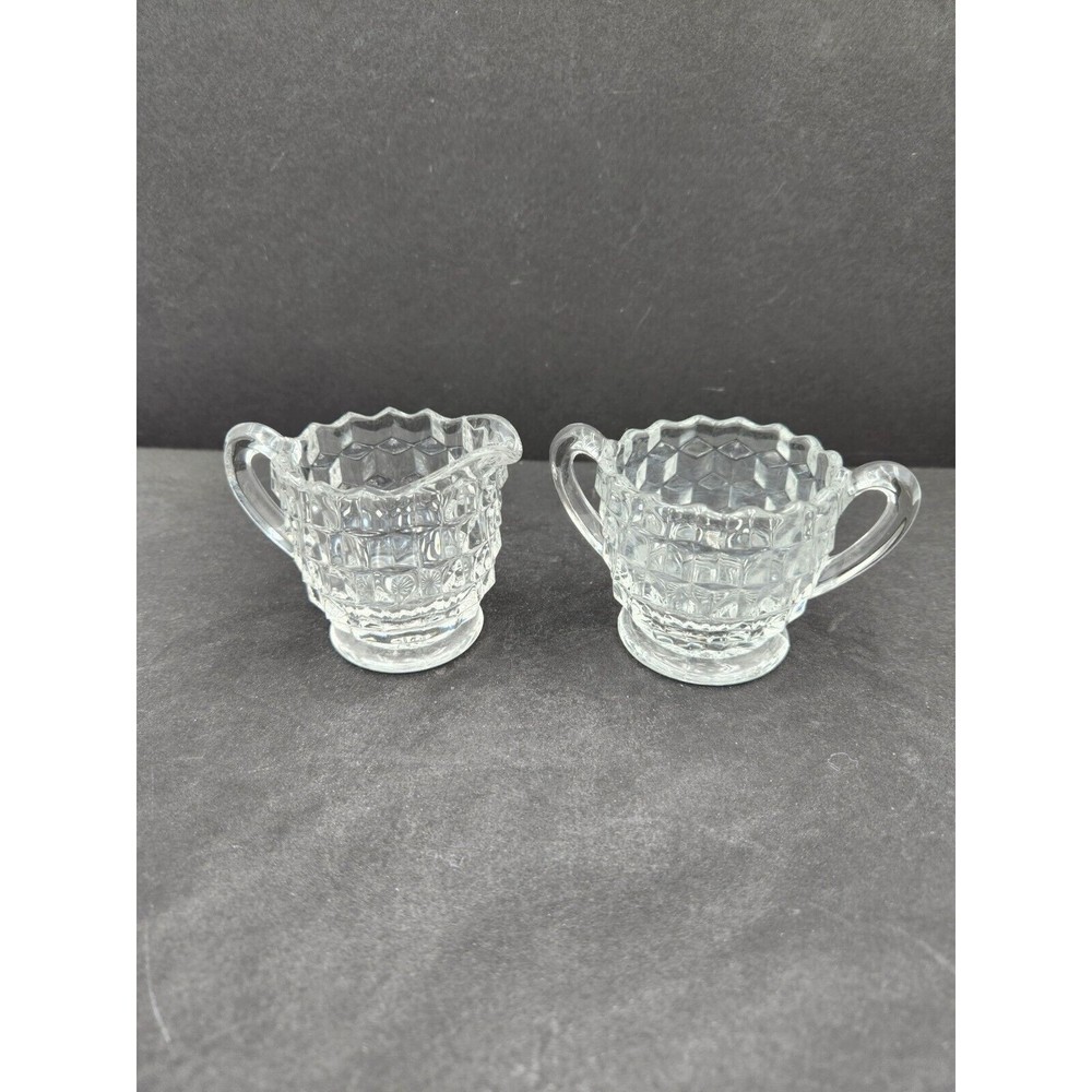 Vintage Fostoria American Glass Cubist Tea‎ Cream and Sugar Set Rare small size